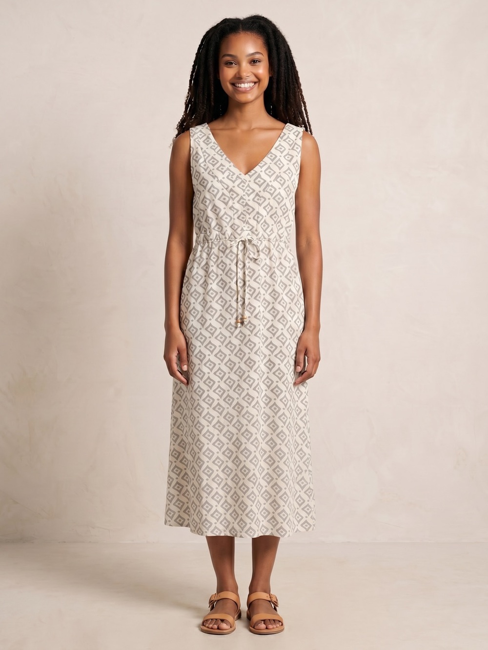 Fresh Produce Gray White Geometric Maxi Dress Sleeveless Rayon USA Medium